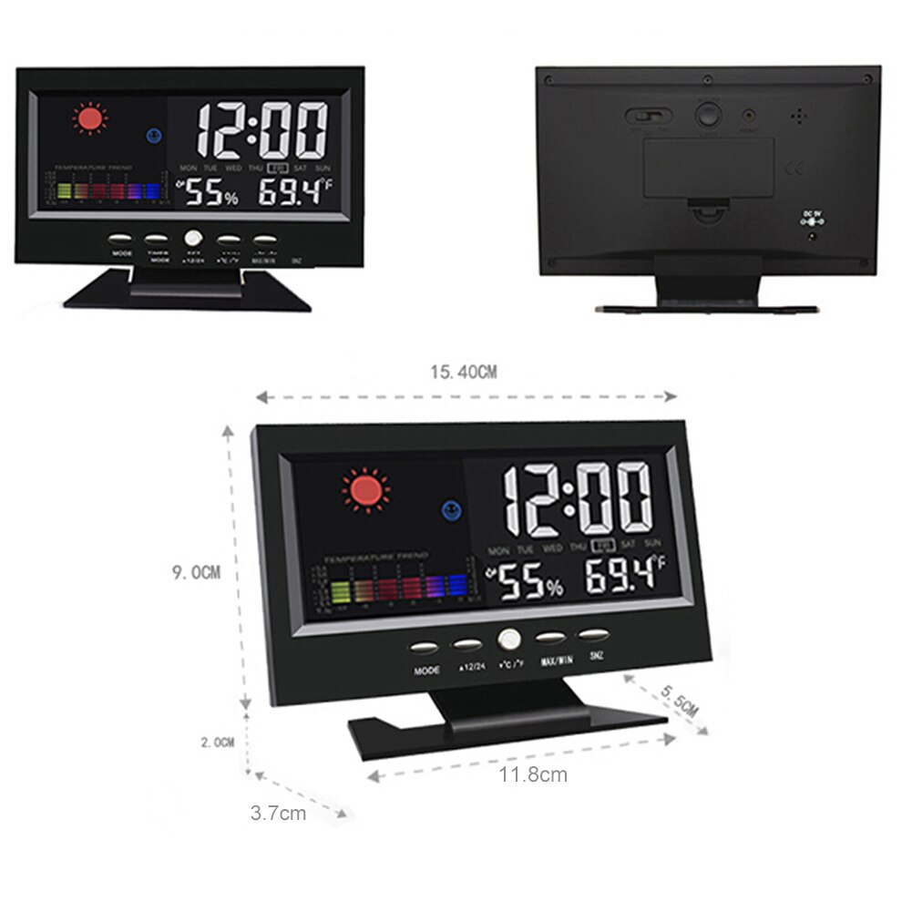 12/24 hour LCD Color Screen Digital USB Multifunction Temperature Humidity Time Date Display snooze function Alarm Clock