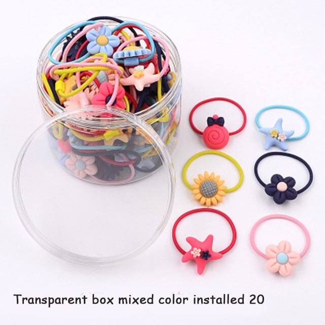20 teile/los Mädchen Kawaii Elastische Haar Bands Headwear Scrunchies Gummibänder Stirnbänder Haar Zubehör Neue Geboren Baby Haar Band: plastic box color