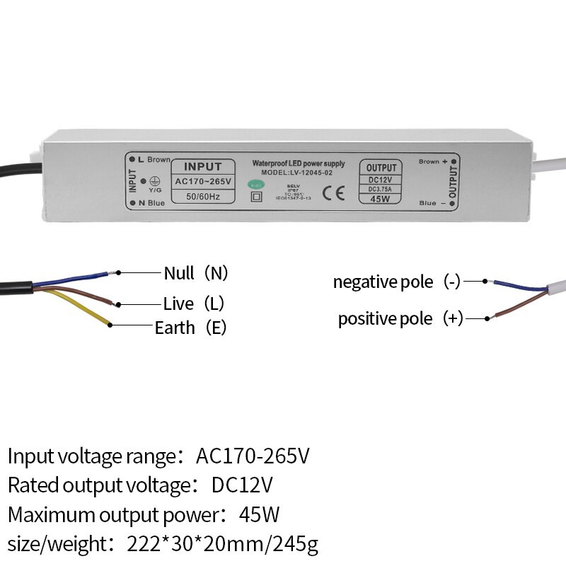 12V power supply IP67 waterproof constant current transformer LED lamp stable IC ballast 10W/20W/30W/45W/60W/80W/100W spot