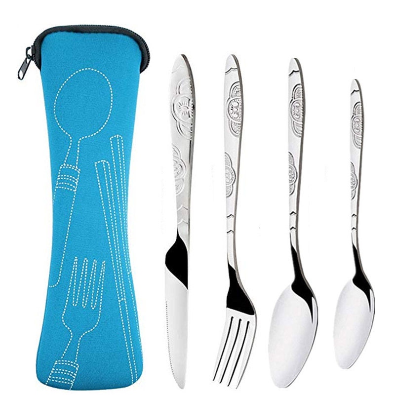 Edelstahl-Geschirrtasche, waschbar, mit Reißverschluss, Besteckset-Koffer, tragbare Tasche für Abendessen, Haushaltswerkzeug, Reisen, Camping, Löffel: Blau
