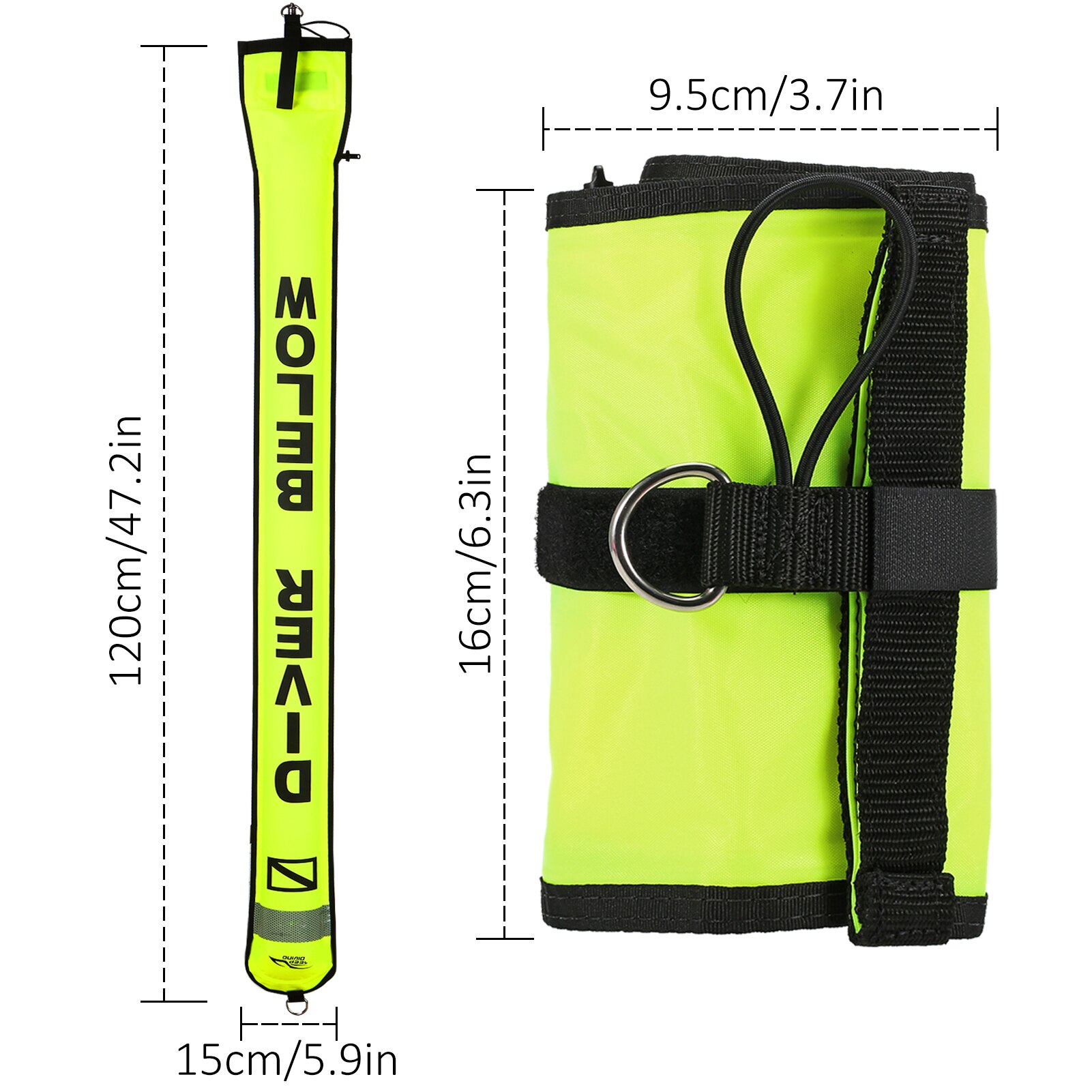 3.9ft Scuba Diving Surface Marker Buoy Float Inflatable Safety Signal Tube Drogue with 49.2ft Line Alloy Finger Spool Reel Clip