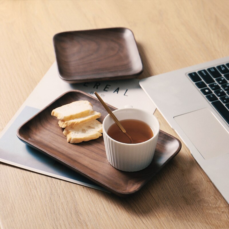 Rectangle Black Walnut Wood Pan Plate Fruit Dishes Bread Wood Plate Saucer Tea Tray Dessert Dinner