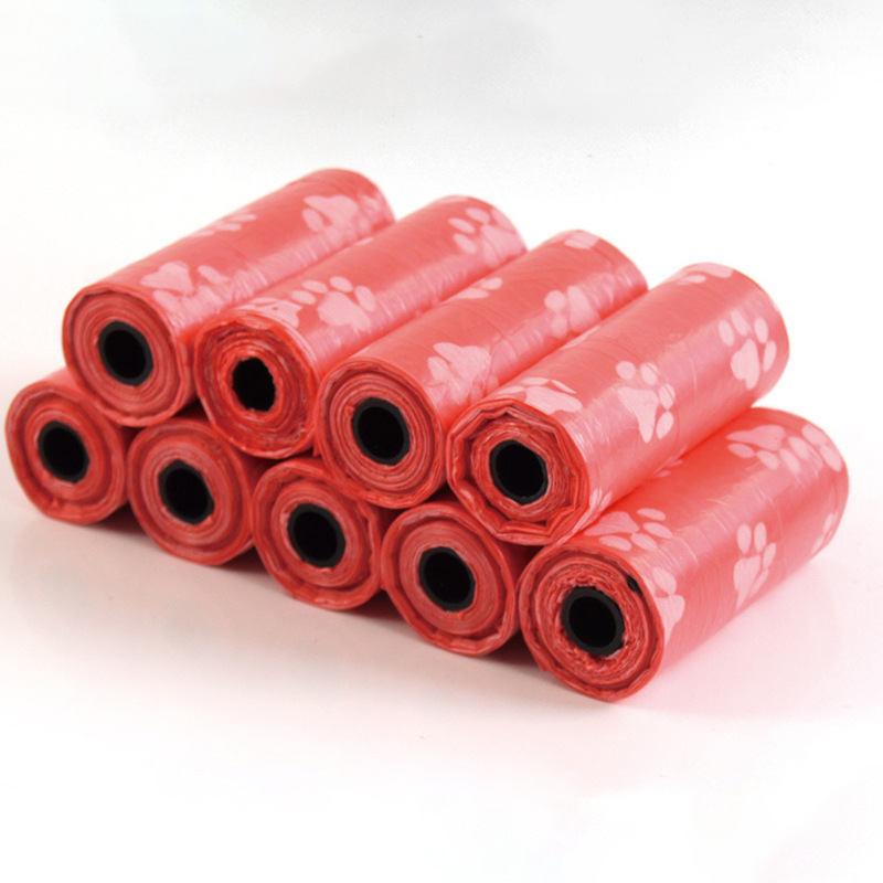 10Rolls Pet Poop Bags Footprint Printed Disposable Dog Waste Bags Biodegradable Outdoor Home Clean Refill Garbage Bag 15PCS/Roll: Red