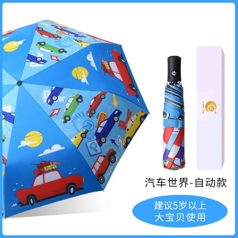 Kind der Tier Regenschirm Voll Automatische Kinder Pupils' Regen Getriebe Nette Ultra Leichte Falten Jungen und Mädchen Schule Regenschirme: Blue Car