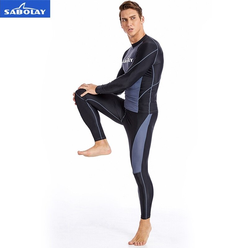 SABOLAY Men Rashguard Lycra Super Elastic Long Sleeve Surfing Diving Swim Sunscreen UV Quick Dry Swimwear Protect T-shirt Pants