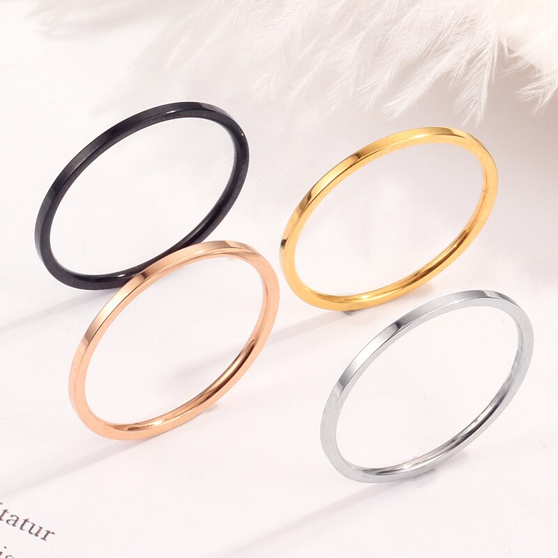 Anillo fino de 1mm de acero inoxidable, anillos planos minimalistas simples, joyería para mujer, Color rosa, oro, negro, plata, de amor, tamaño 3 a 10
