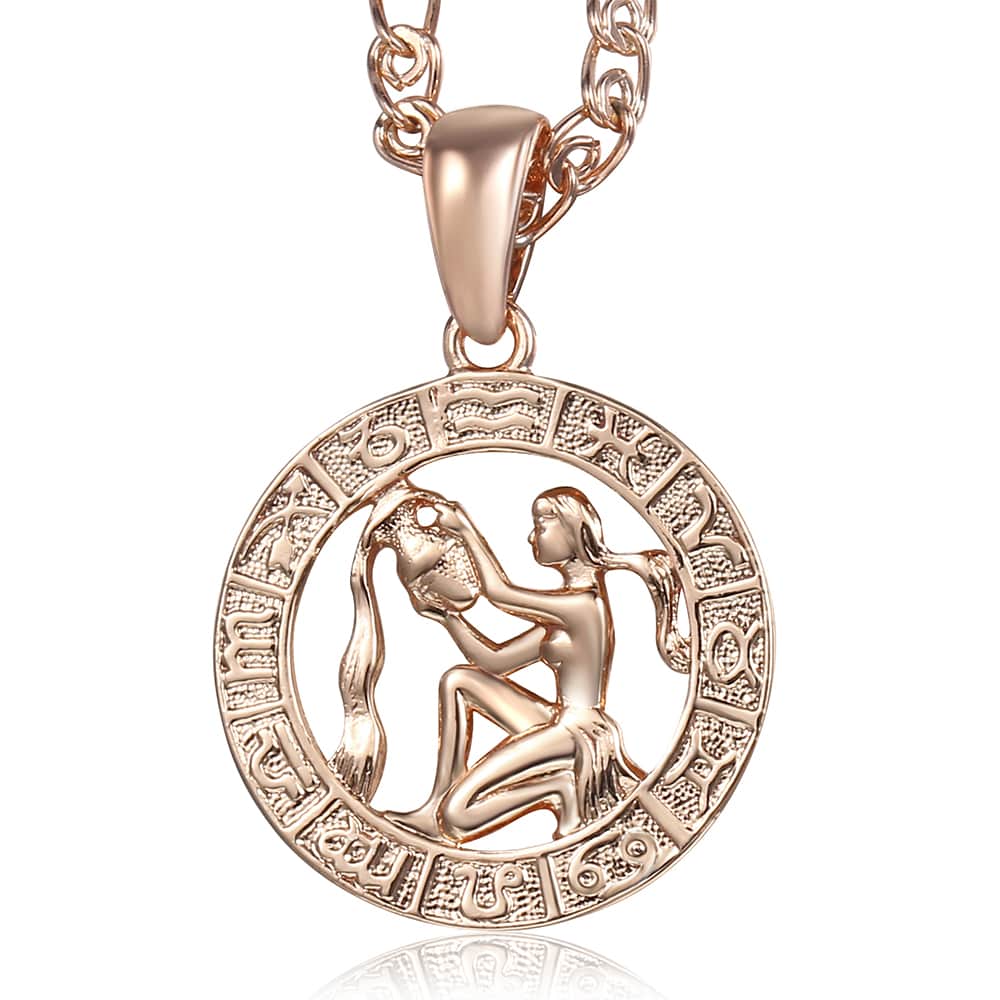 Davieslee 12 Horoscope Zodiac Sign Pendant Necklaces For Women Men Gold Color Aries Leo 12 Constellations DGPM24