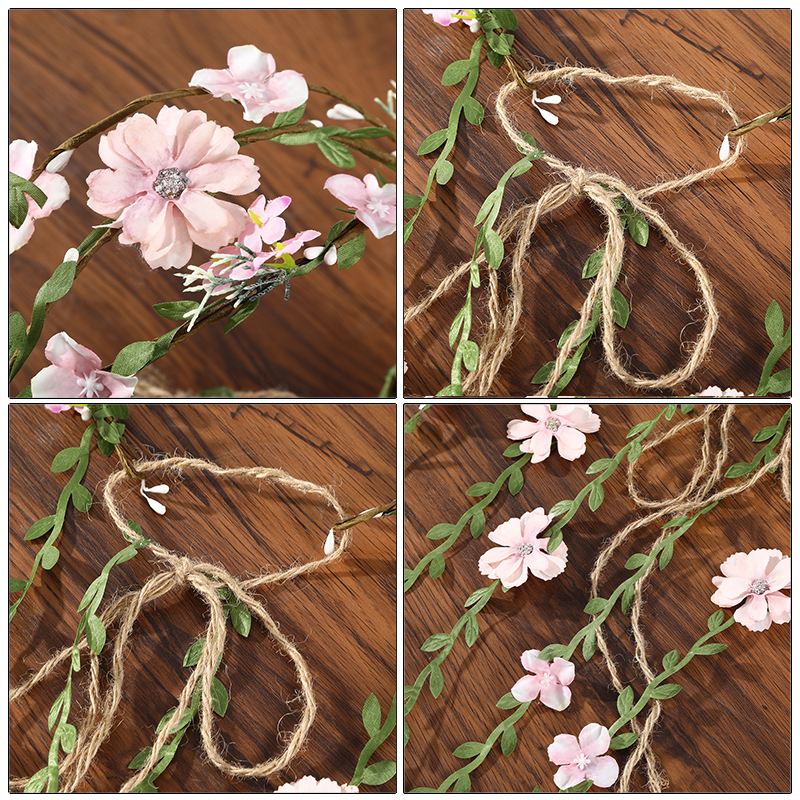 Haimeikang-Diadema de corona de flores para mujer, guirnalda de flores de melocotón, bandas para el cabello nupciales de boda, bandas florales para mujer, hoja de vid para