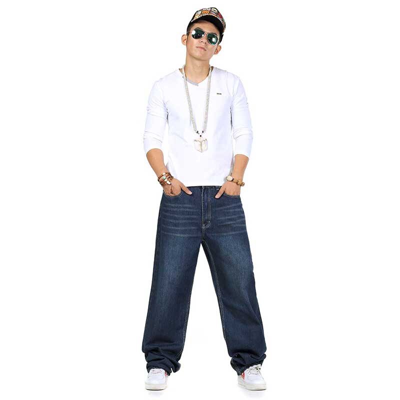 Hip Hop Jeans Men Casual Loose Baggy Harem Jeans Straight Denim Pants Wide Leg Blue Trousers Man Clothes Plus Size Pants