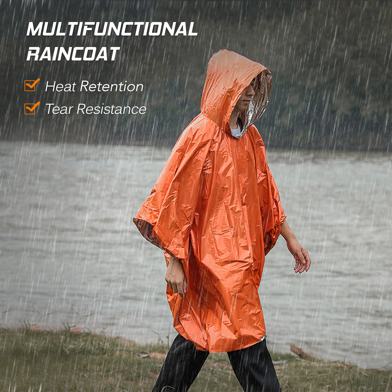 Noodregenponcho Thermische deken Poncho Weerbestendig Outdoor Survival Campinguitrusting Survival Gadgets