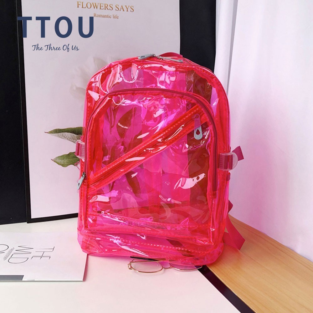 TTOU sac à dos étanche Transparent en plastique Transparent pour les adolescentes PVC sacs d'école épaules sac bonbons couleur fermeture éclair sac à dos