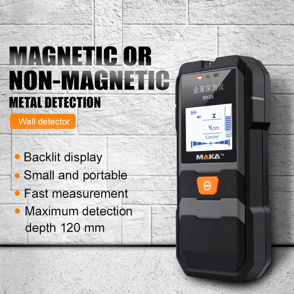 MAKA MK09 LCD Backlight Display Infrared Metal Detector Metal Objects Steel Wire Copper Tube Finder Depth Tracker Wall Scanner