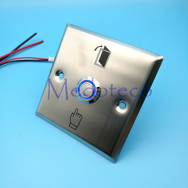 Square stainless steel exit button with blue color led light 12V with no nc com for Access control system exit button
