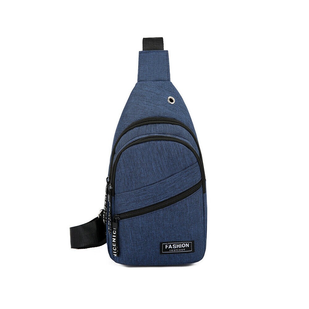 Mode Mannen Casual Outdoor Brief Schoudertas Sling Borst Pakken Canvas Usb Opladen Sport Reizen Crossbody Taille Zakken: Blauw