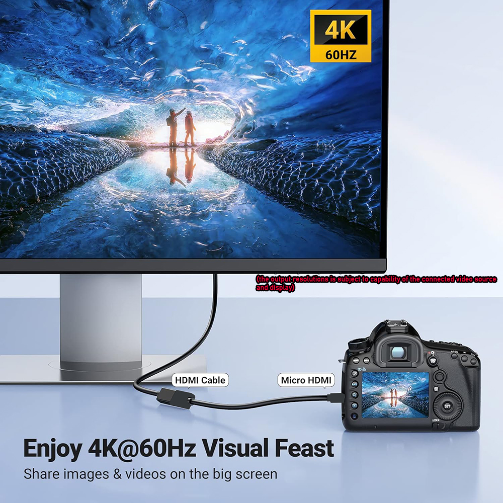 Cable Micro HDMI 4K 60Hz Cable adaptador Micro HDMI a HDMI hembra para cámara Raspberry Pi 5/Pi 4/GoPro Hero 7 6/Sony A6000 HDTV