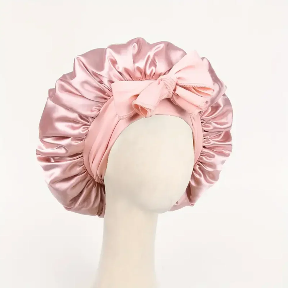 Gorro de satén Gorro de seda Bonne ajustable para dormir Gorro para el pelo con banda para atar Gorros para mujeres y hombres: Plata