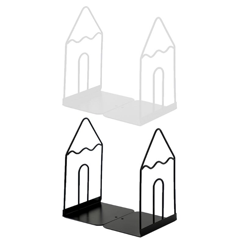 Wrought Iron Bookends Book Stand Support Desktop Office Magazine Organizer Non Slip Rack Shelf Holder 1 Pair