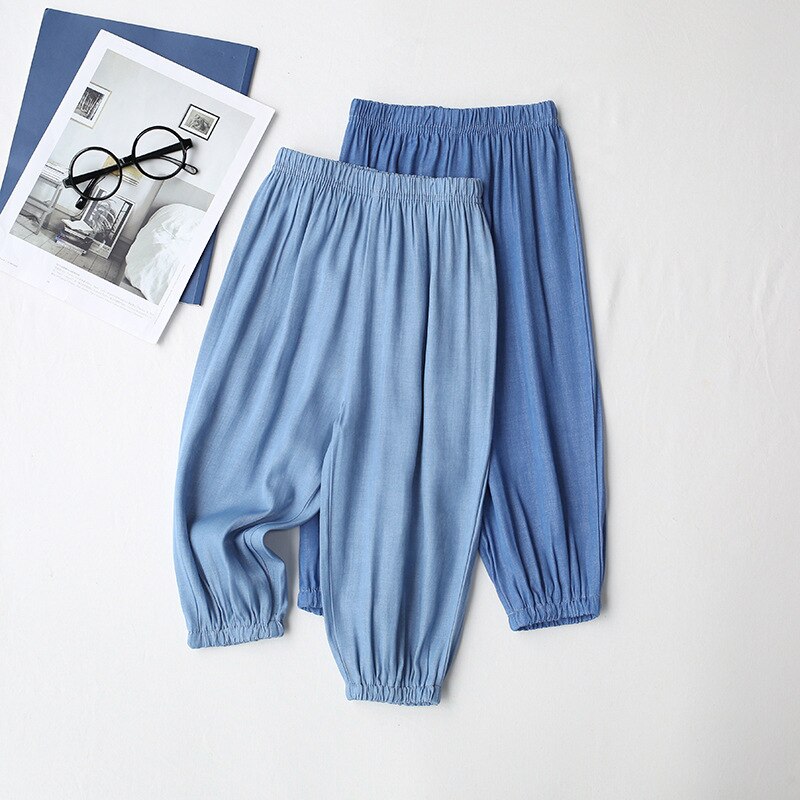 Pantaloni larghi per bambini estivi ragazzi e ragazze pantaloni in cotone blu pantaloni antizanzare per bambini