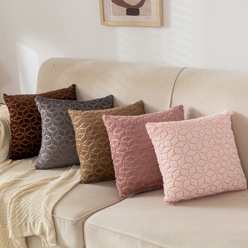 Funda de cojín de felpa, cubierta de almohada de Color sólido, productos textiles para el hogar, cómodos y geométricos, respetuosos con la piel