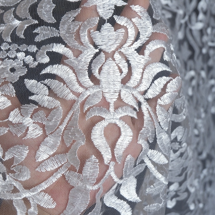 Palads europæisk stil knopp silke skærm broderi stof hvid brudekjole beklædningsgenstand stof hjem tekstil duge dekoration ac