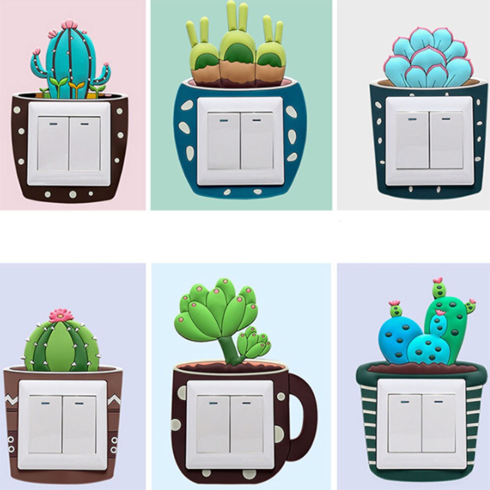 6pcs/set Cartoon 3D stickers Cactus Fluorescent Wall Stickers On-off Switch Stickers Kids Luminous Light Switch Home Decorations