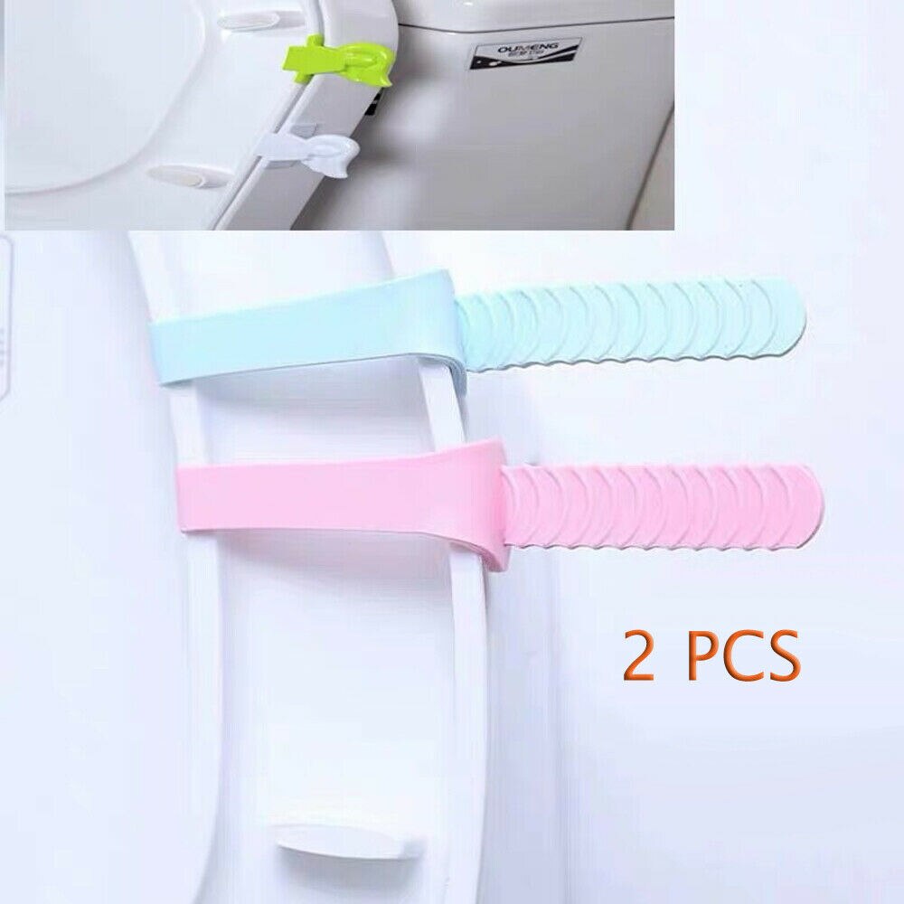 2pc toilet nærmesteool sædehåndtag toilet sædeovertræk løfter silikone bærbar sammenklappelig sanitær sædeovertræk løfteindretning: Blå og lyserød