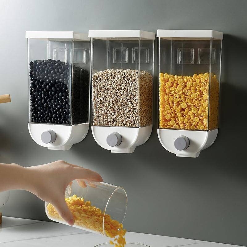 Korn opbevaringsboks 1000/1500 ml vægmonteret korn mad opbevaringsbeholder køkken korn ris bønne forseglet dåse havregryn dispenser