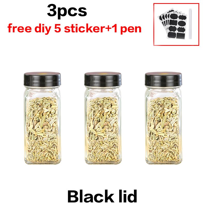 8pcs Lid Condiment Pot Seasoning Bottle Glass Kitchen Supplies And Materials Saltcellar Canister Set DIY Sticker Glass Spice Jar: 3PCS  B