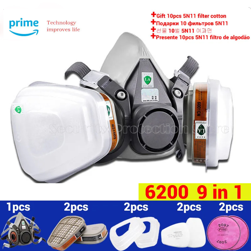 17in1 6200 Gasmasker Chemisch Beademingsapparaat Beschermend Half Gezichtsmasker Industriële Verf Spray Anti Organische Damp 6001/2097 Filter: Rood