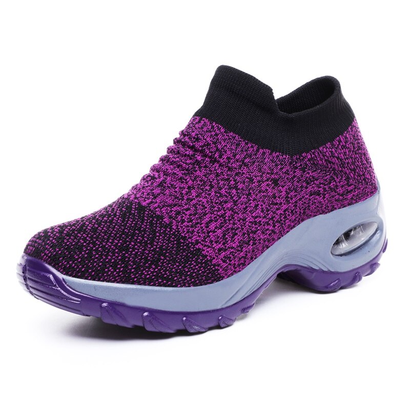 Women Sneakers Shoes Spring Flat Slip Sneakers For Women Breathable Mesh Sock Sports Running Shoes Platform Air Cushion Wedge: Purple / 39