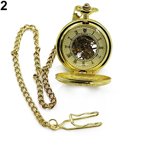 Unisex Vintage Arabische Cijfers Retro Stijl Bronzen Mechanische Pockets Horloge Romeinse Cijfers Quartz Ketting Zakken: Golden