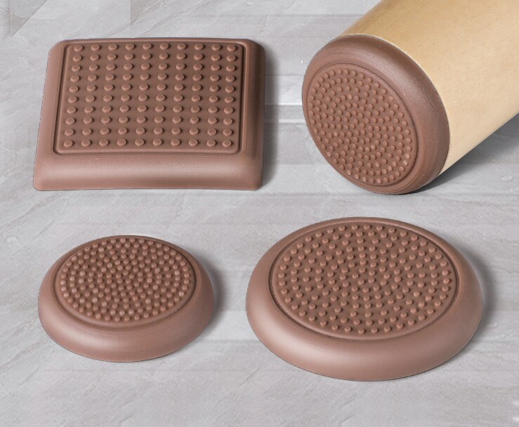 8 stuks siliconen meubelhoezen beschermers pluggen poten voeten vierkant rond vorm bruine tafel karabijn bus bankpoot woonaccessoire