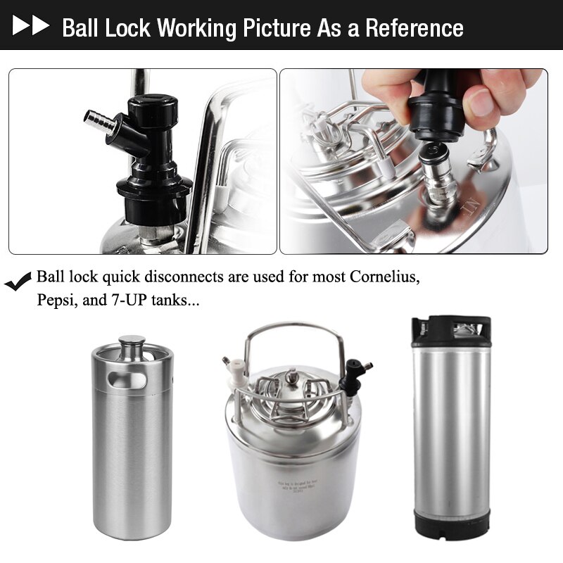 Ball Lock Disconnect Set Liquid Gas Ball Lock Home Brew Beer Keg Connector Barbed Dispenser with Push-In Fit Barb Swivel Nut