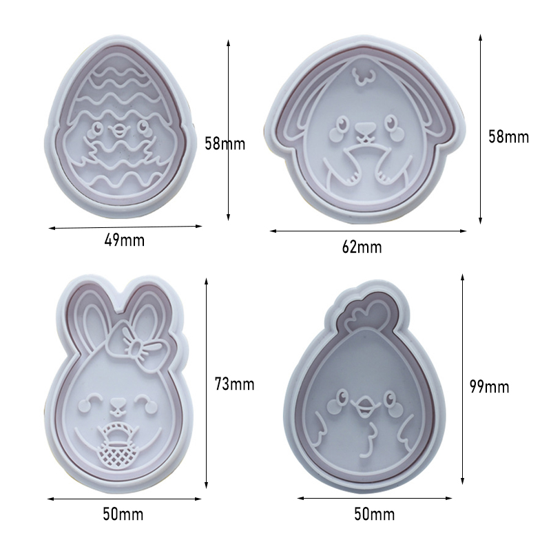 4Pcs Cookie Mold 3D Cartoon Bunny Eieren Biscuit Cutter Loaf Sugar Ambachtelijke Plunger Fondant Bakken Tools Gelukkig Pasen cake Decor: D