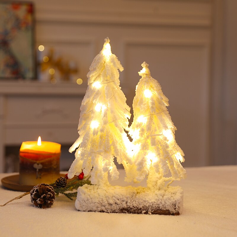 Artificial mini white luminous Christmas tree home desktop Christmas decoration wedding scene atmosphere layout tree lamp light: White double tree 35
