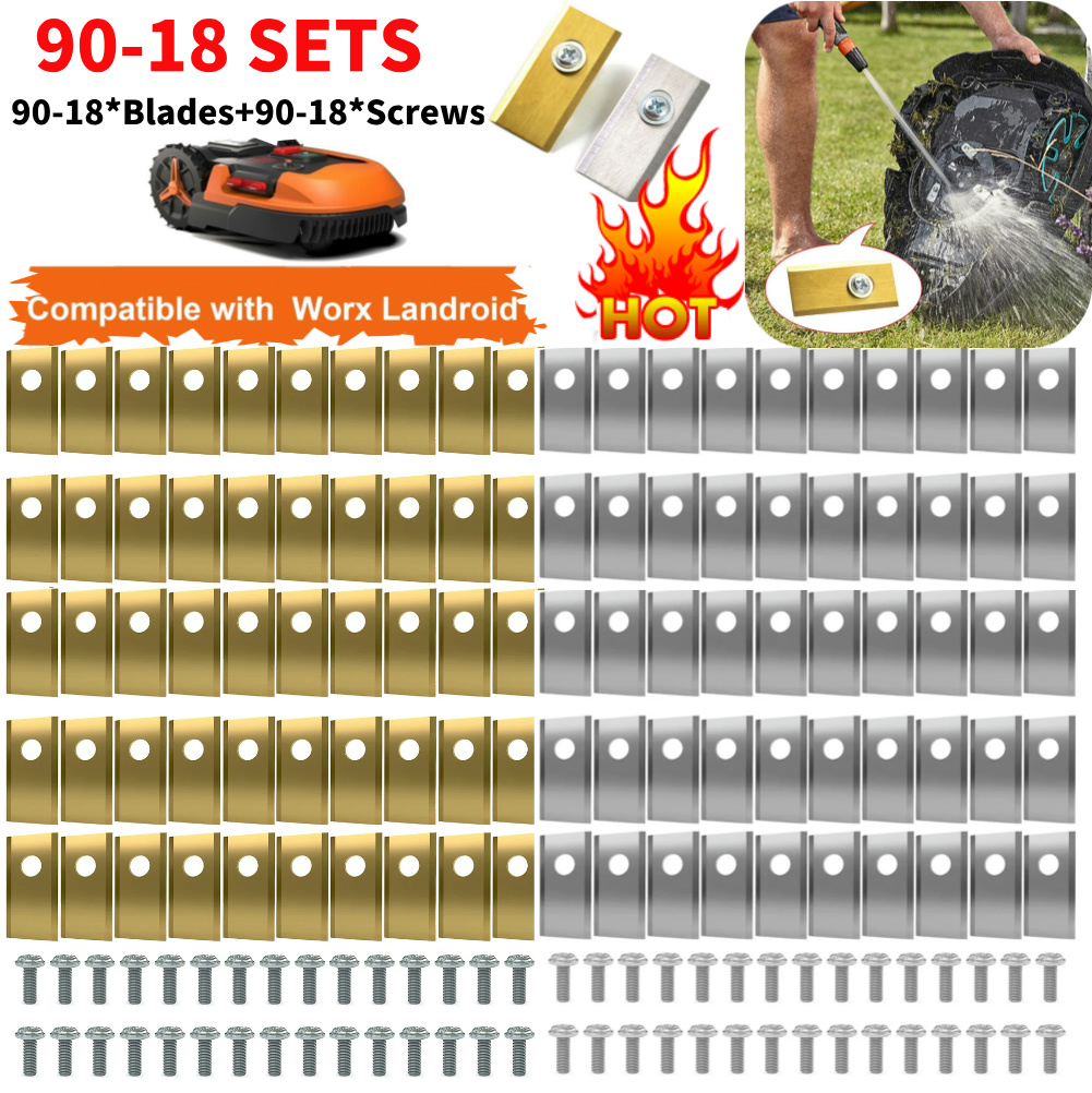90set Lawn Mower Cutting Blade Set Stainless Steel Mower Cutter Blade Single Hole Lawn Mower Blade for Worx Landroid Lawn Mowers