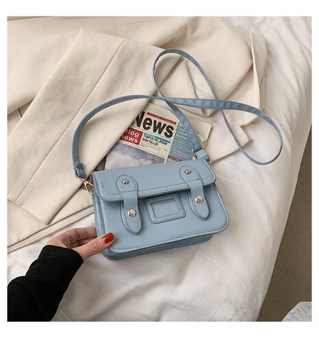 Women Flap Shoulder Messenger Bag Solid Color PU Leather Ladies Crossbody Bags Female Small Square Handbags Purse: Blue