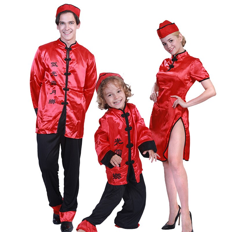 Costume rouge de famille chinoise pour nouvel an, robe de noël, Halloween, carnaval, fête chinoise, joyeux événement, vêtements pour parents