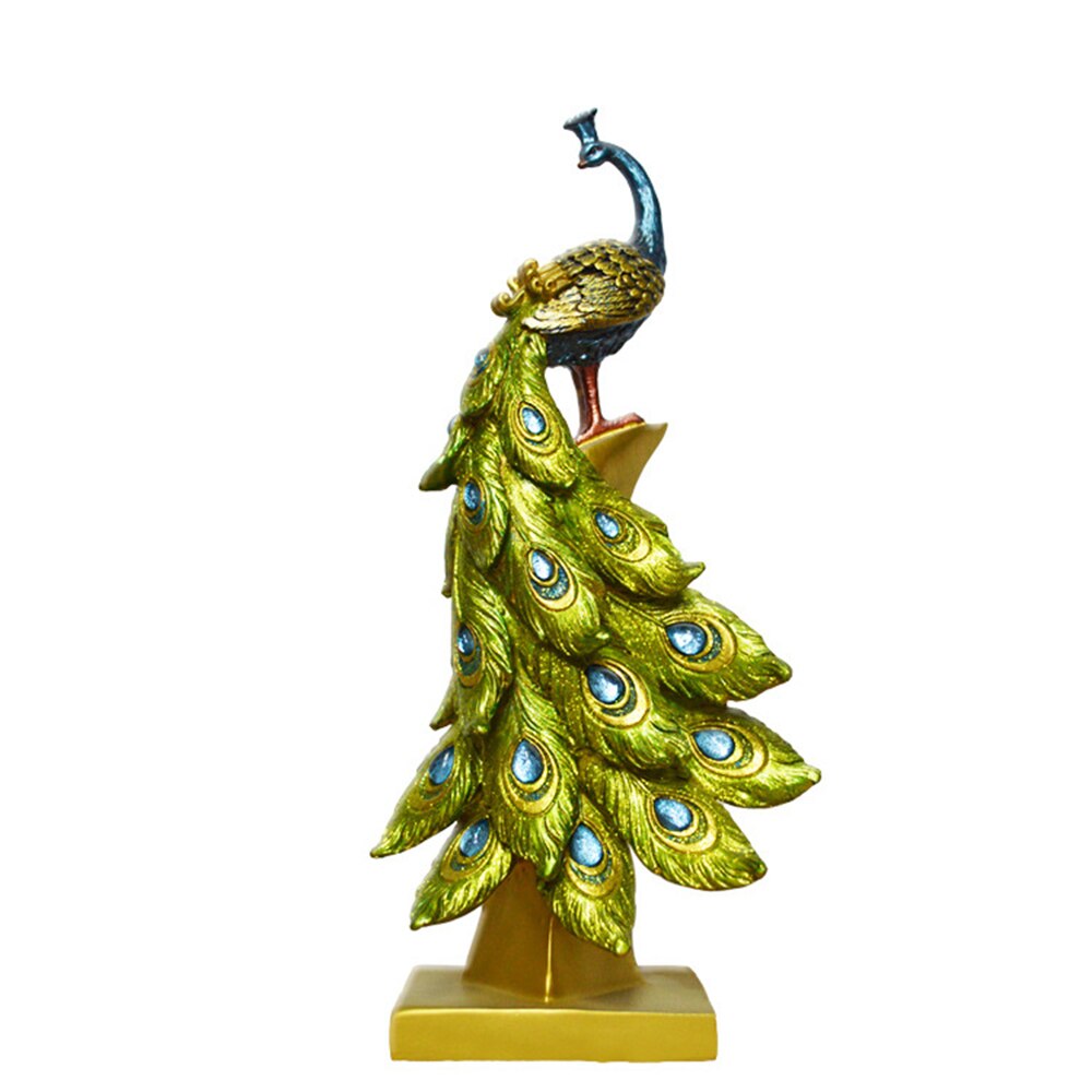 thumbnail interactive-video image 1 of Small Peacock Resin Statue – Green/Blue, Arts & Crafts Figurine For Home Decor, Gift 1 of 4