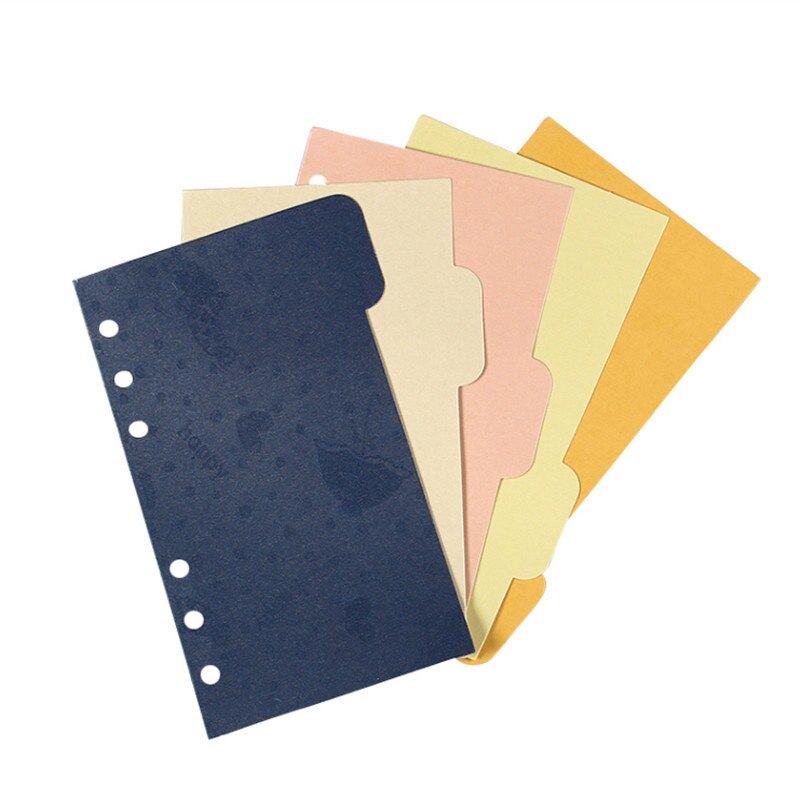 5 ark/sæt  a5 a6 løse blade 6 hullers indeks notesbogbinder skillevæg farverigt tykt papir separator kategorier tilbehør clapb: A6-5 ark