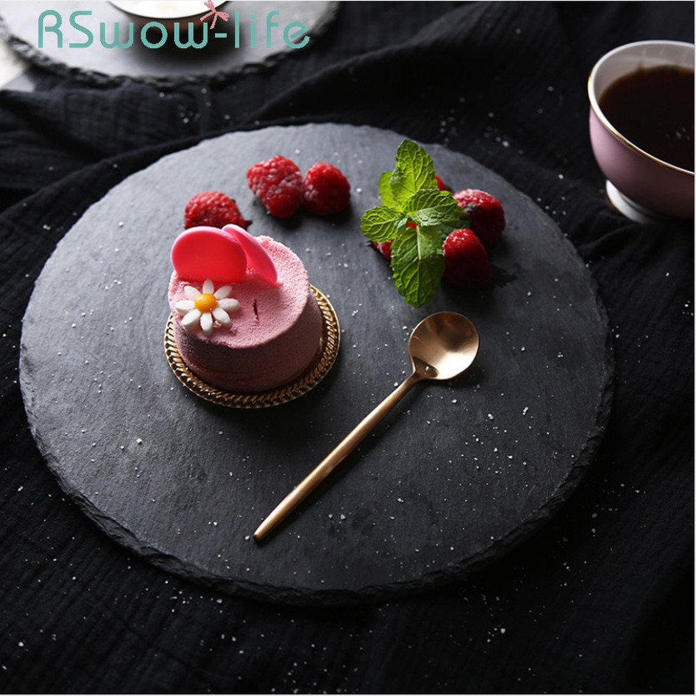 Black Disc Western Cold Cut Tray Rock Swing Plate Sushi Sashimi Plate Set Dessert Tray For Restaurant Supplies