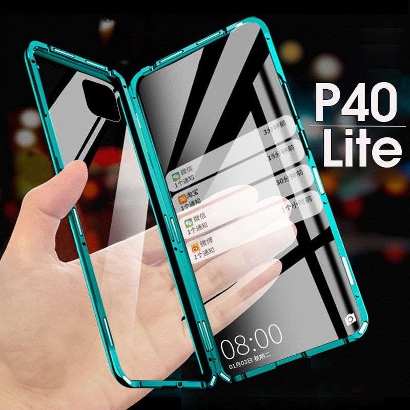 Voor Huawei P40 Lite P 40 Lite Licht P40Lite Case 360 Magnetische Metalen Voor Huawei Nova 7i 6 Se Dubbele dubbelzijdige Gehard Glas Case