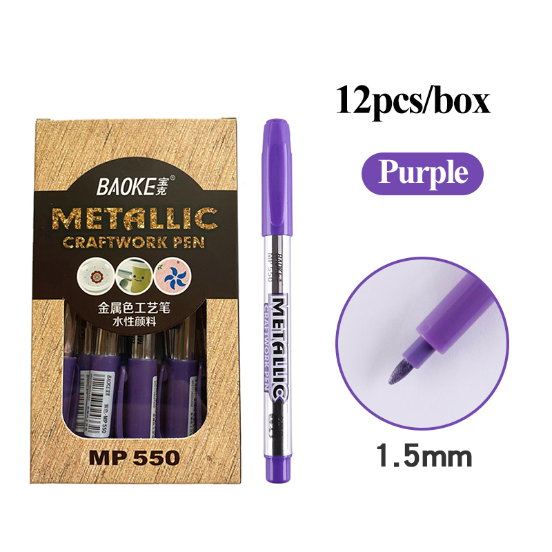 Baoke-rotuladores multiusos de Metal para manualidades, rotuladores de pintura permanente a prueba de agua, suministros de arte para estudiantes, 1,5mm, 6 colores: 12Pcs Purple
