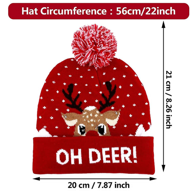 2022Christmas Hats Sweater Elk Knitted Beanie Hat With LED Light Up Cartoon Patteren Christmas Year Decoration navidad