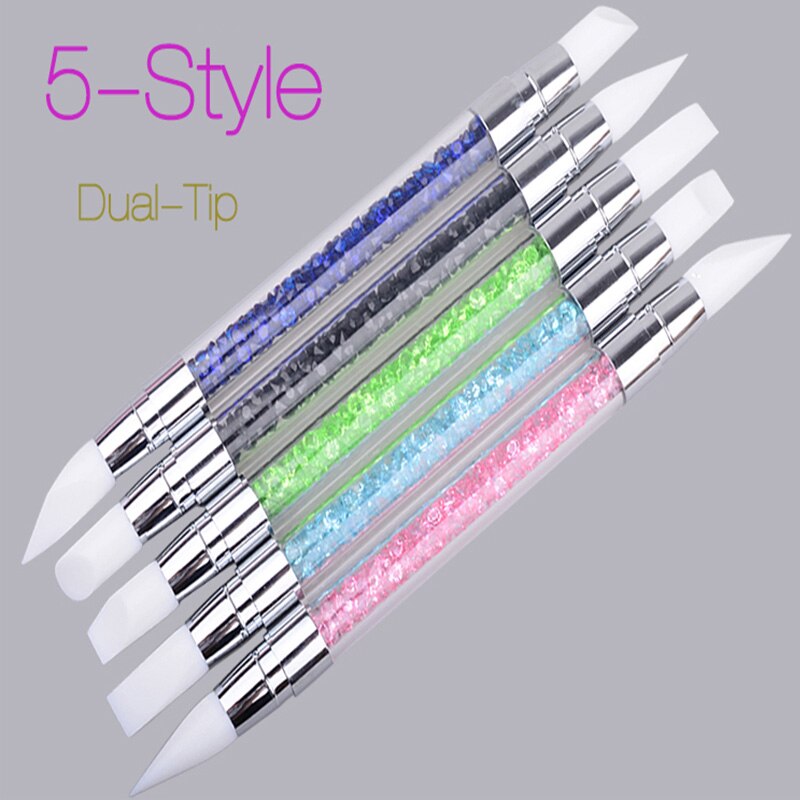 Pinceau à ongles à strass, 1 pièce, pinceau à double pointe en Silicone, tête en Silicone, accessoire à ongles, crayon acrylique à Quartz, 1 pièce