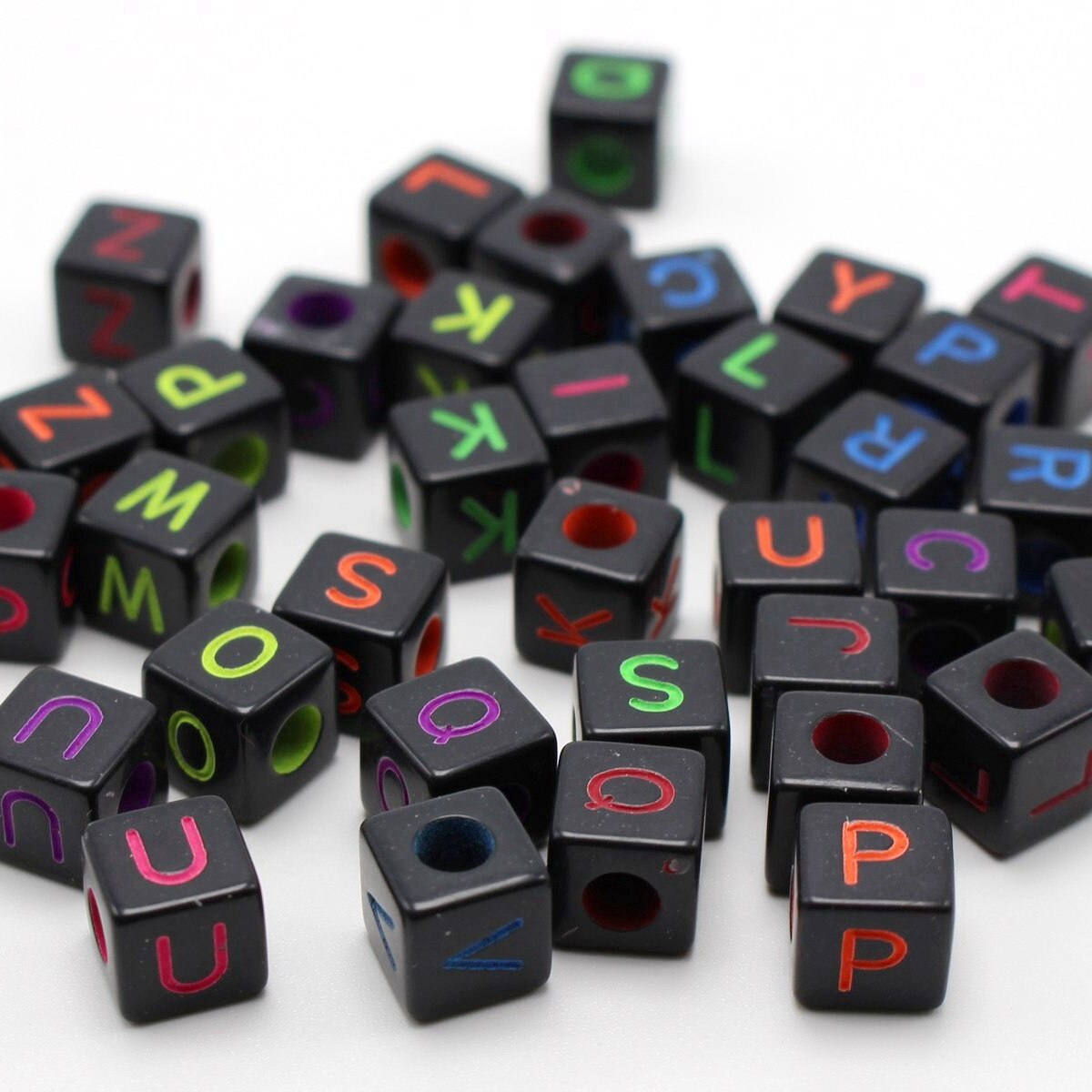 Kids Craft DIY Assorted Alphabet Letter Acrylic Cube Pony Beads 8mm 10mm: 200PCS  Black 8MM