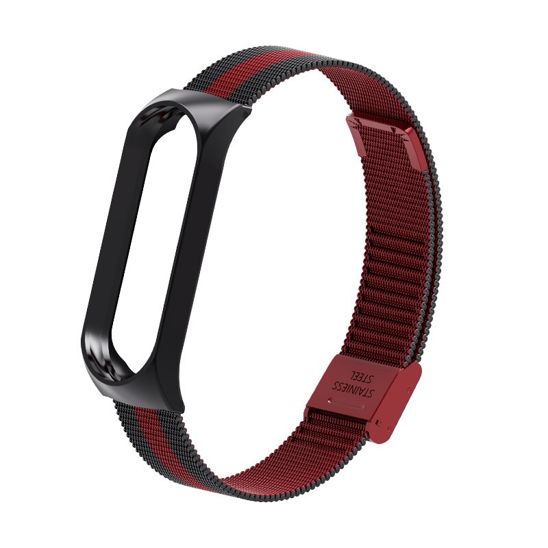 Pulsera inteligente para Xiaomi mi Band 3 4 mi Band 4 3 correa de Metal de acero inoxidable Z2: Red Black / For mi band 4