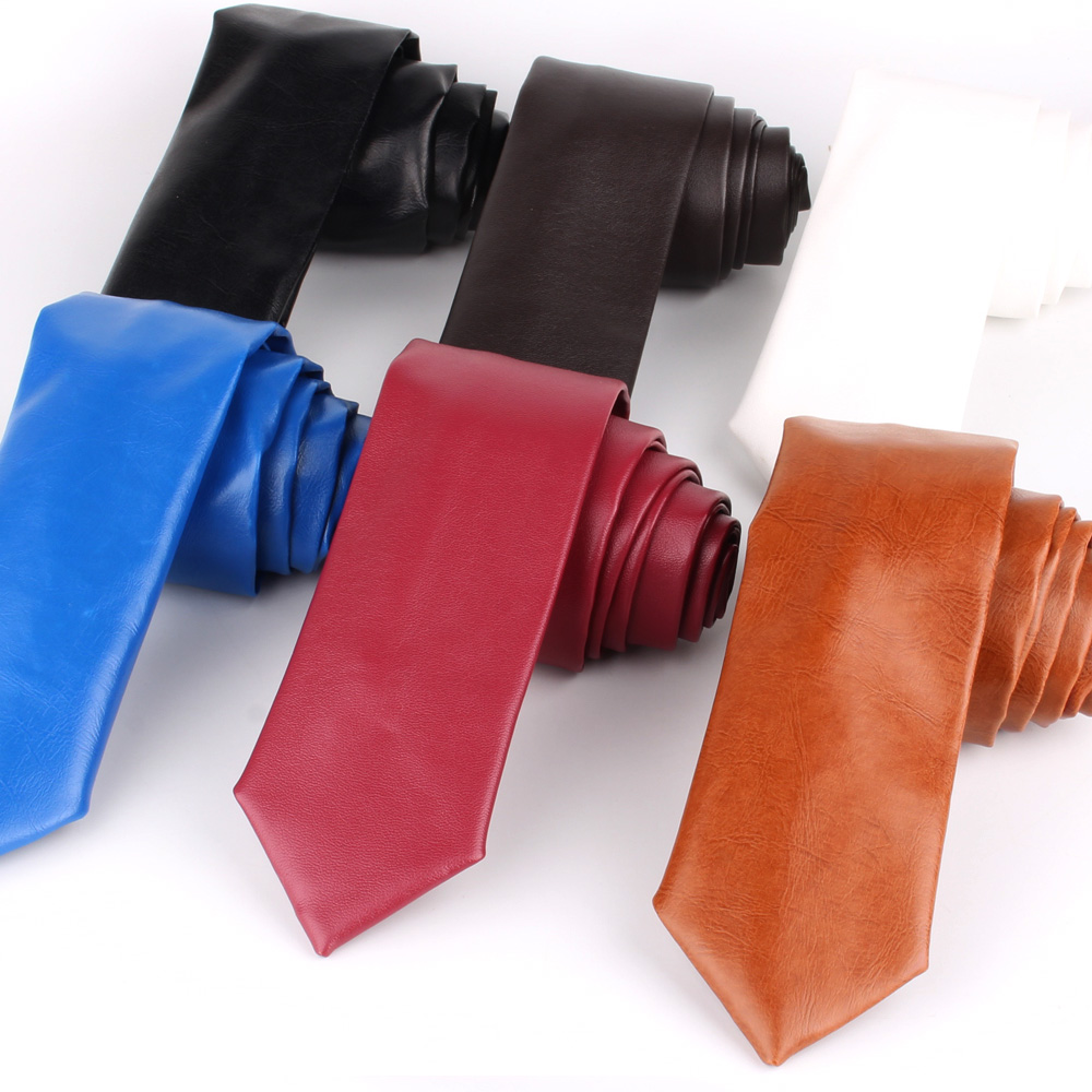 Tynde mænds slips casaul pu leater hals slips til bryllup forretningstøj solid slips til mænd kvinder slank leater mand slips gravatas