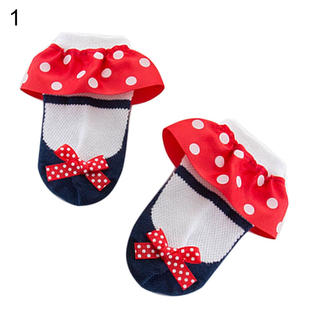 1 paar katoenen prinsessensokken met stippenprint en strik voor babymeisjes, herfst/winter antislip katoenen prinsessensokken: M  1