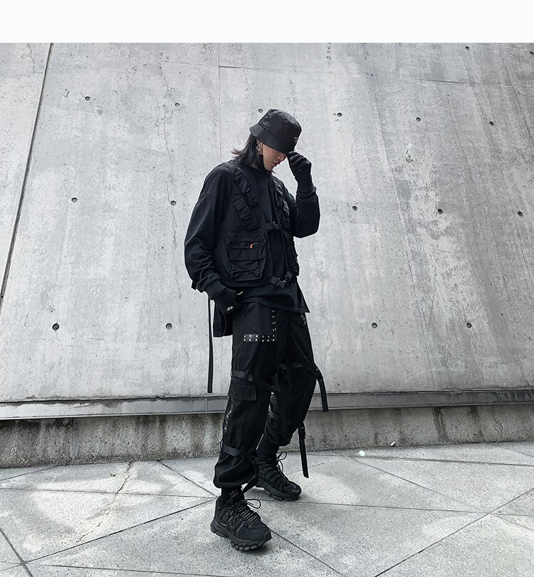 Pantalones góticos punk rock para hombre, ropa de calle con remaches de cuero, color negro